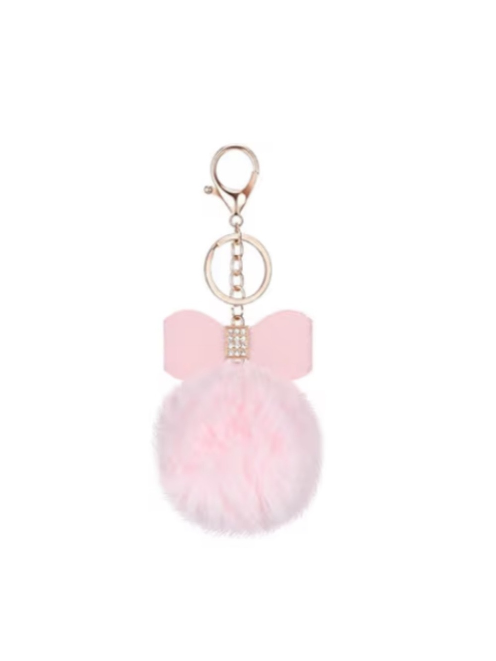 Pink Pom Pom Bow Keychain Charm